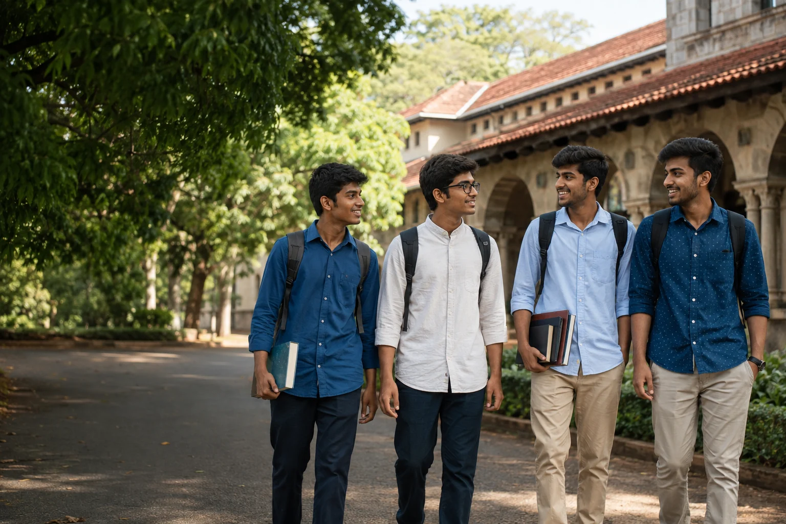 Indian male students learning together on campus